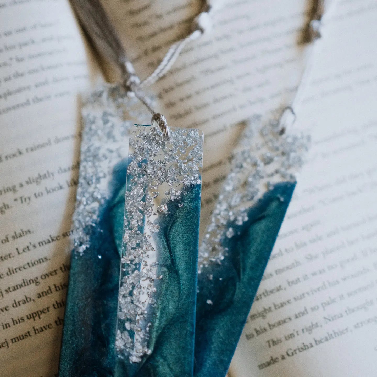 Sea Green & Silver Resin Bookmark