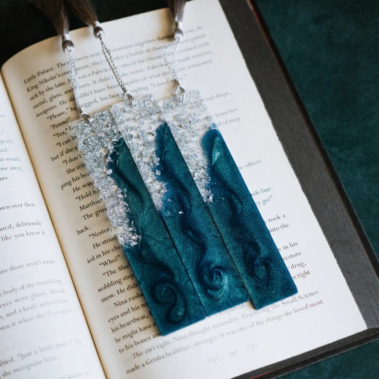 Sea Green & Silver Resin Bookmark