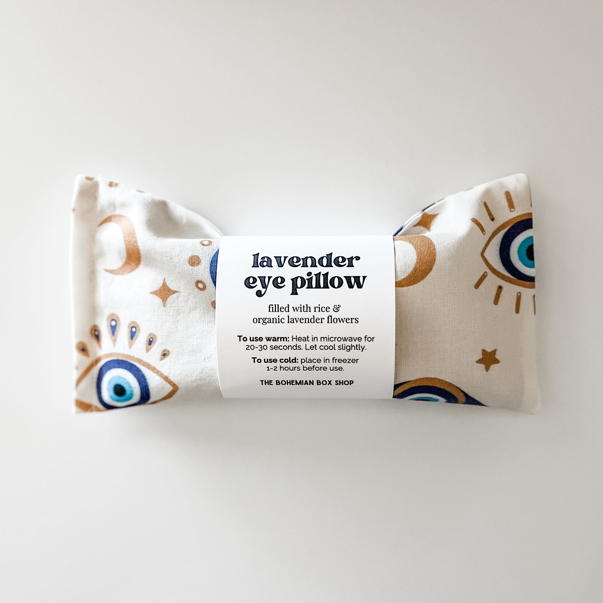 Blue and Gold Evil Eye Lavender Eye Pillow, Microwaveable Rice Packs
