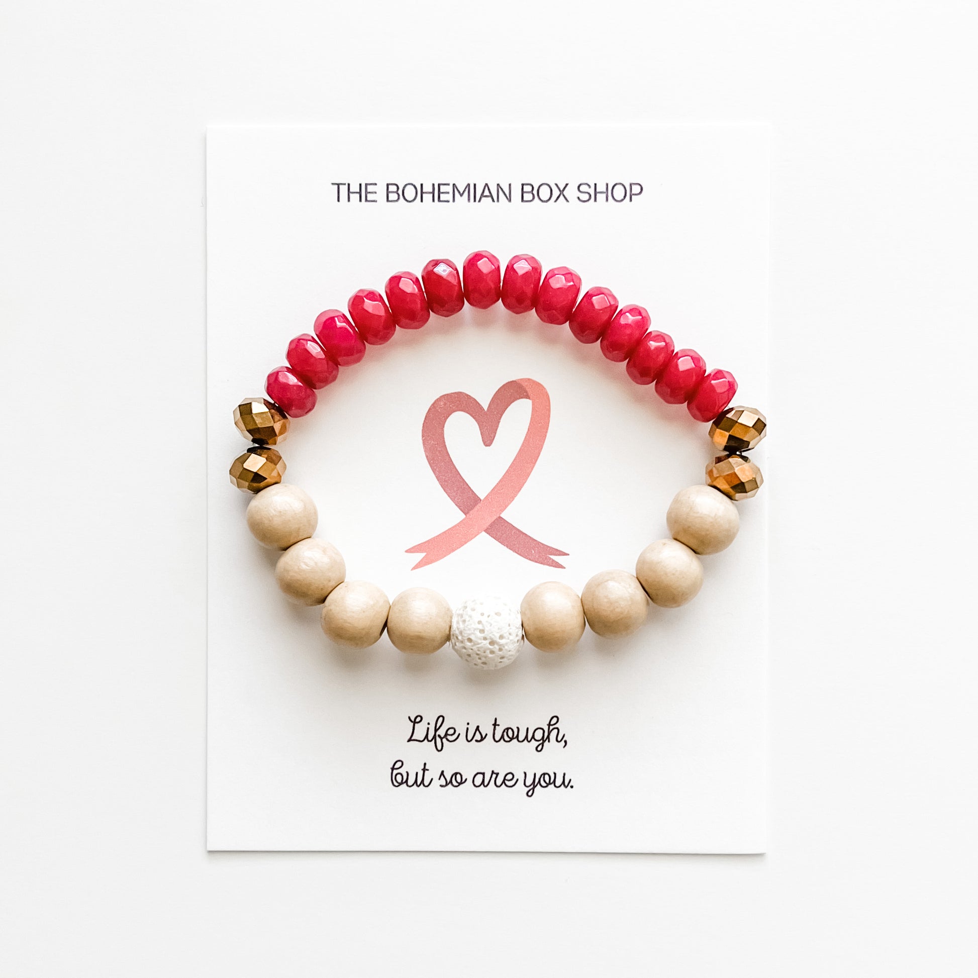 Breast Cancer Bracelet - Pink Ribbon - Life Is Tough But So Are You