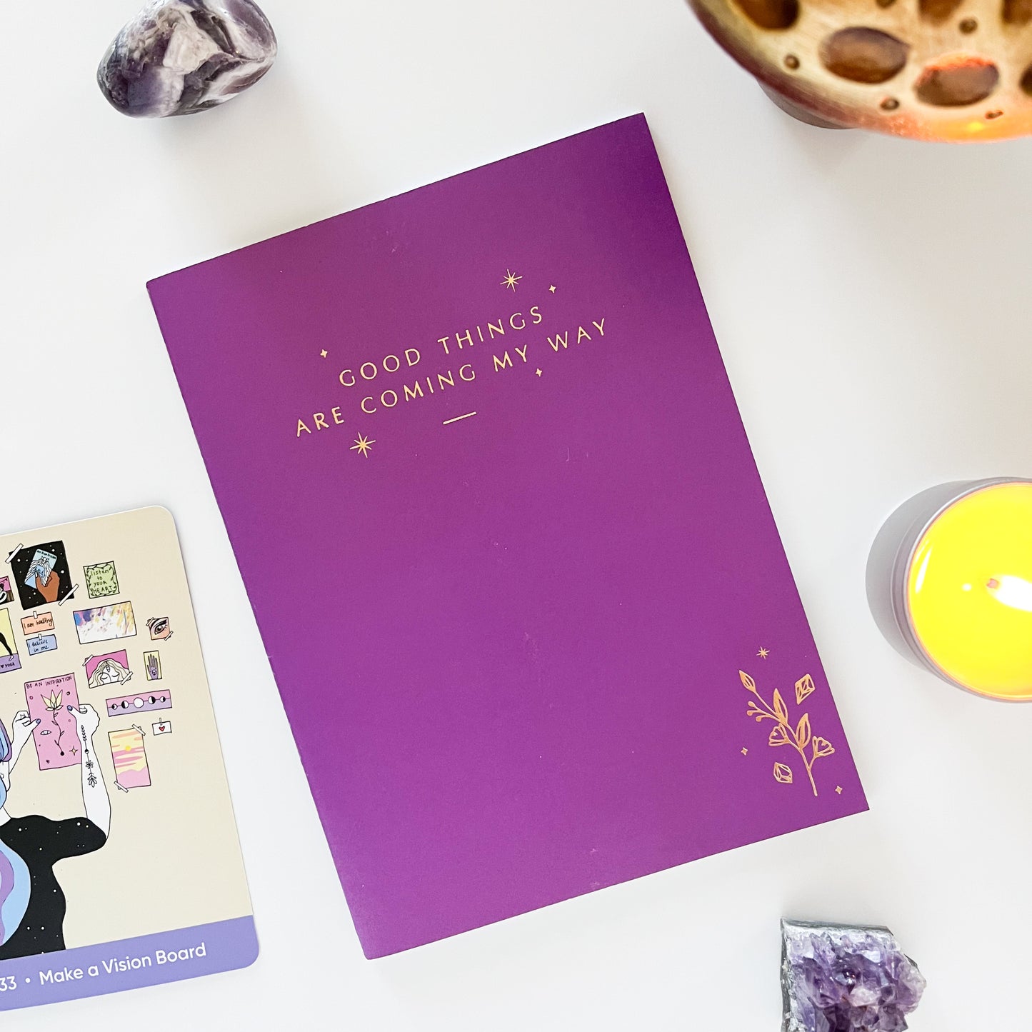 Good Things Are Coming My Way Lined Journal - Dark Purple and Gold
