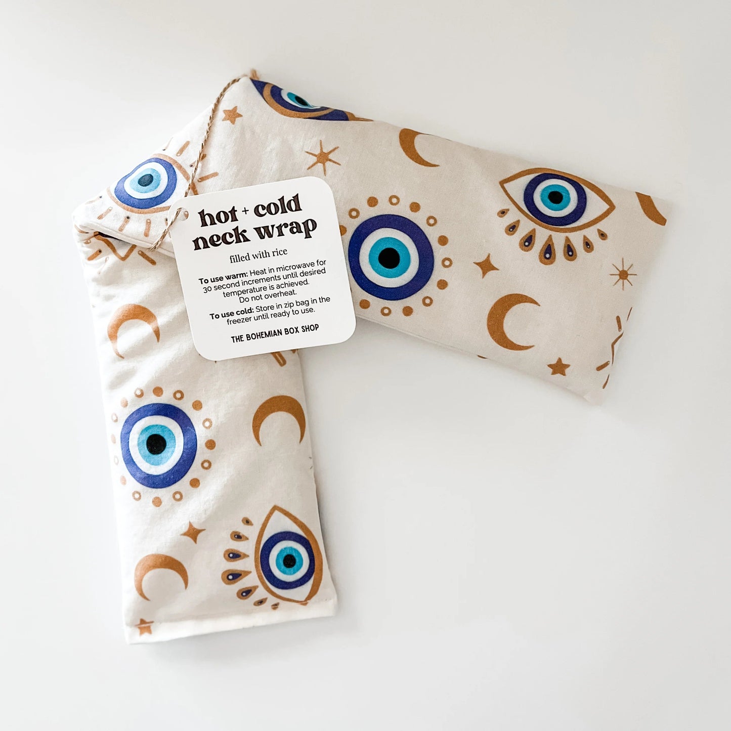 Blue and Gold Evil Eye Hot and Cold Neck Wrap - Microwaveable Rice Packs