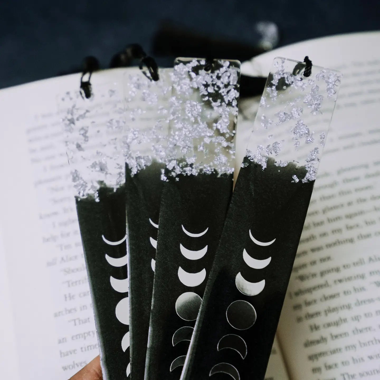 Black & Silver Moon Phases Resin Bookmark