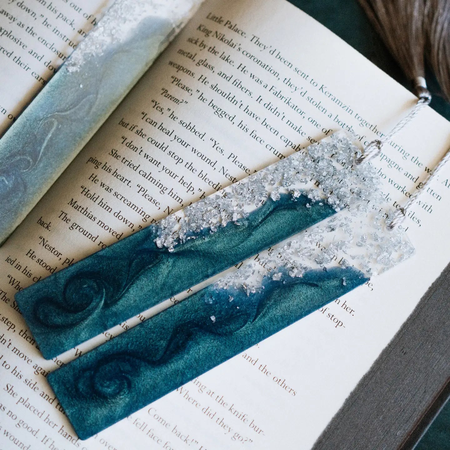 Sea Green & Silver Resin Bookmark