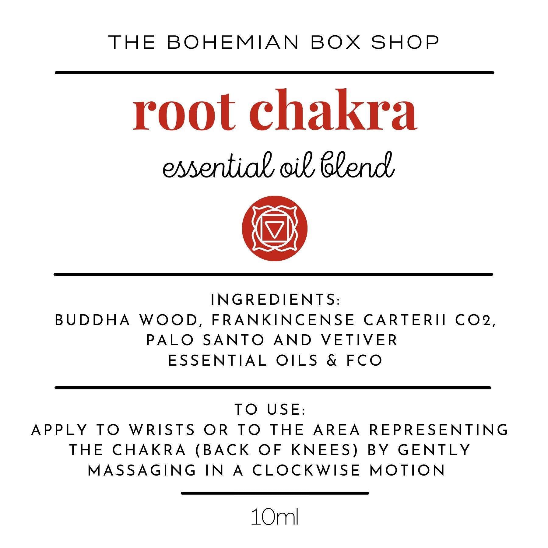 Root chakra essential oil blend ingredients and directions for use ￼