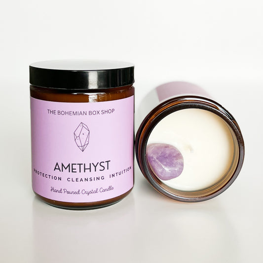 Amethyst Crystal Soy Candle / Protection, Cleansing, Intuition